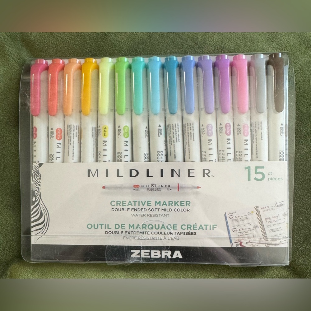Zebra Pen Mildliner Double Ended Highlighter Set, Broad & Fine Point, 15-Pack